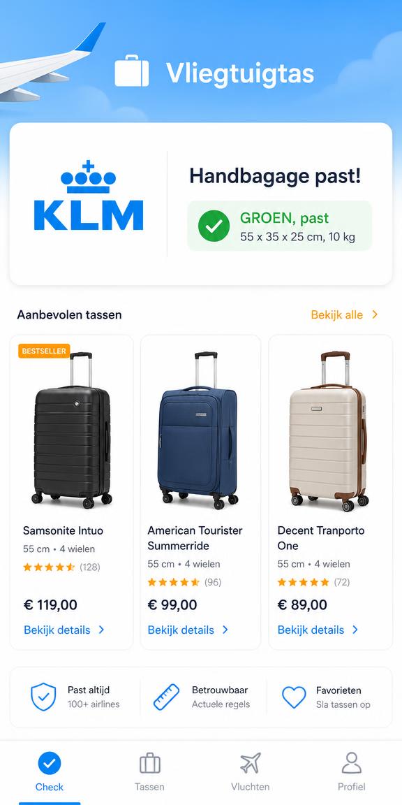 Vliegtuigtas iOS app op iPhone